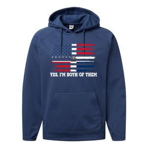 Yes Im Both Of Them American Dominican Republic Flag Meaningful Gift Performance Fleece Hoodie