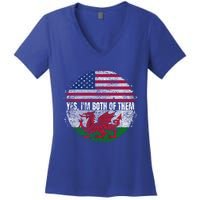 Yes IM Both Of Them Usa And Wales Flag Vintage Welsh Gift Women's V-Neck T-Shirt