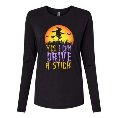 Yes I Can Drive A Stick Witch Funny Halloween Womens Cotton Relaxed Long Sleeve T-Shirt