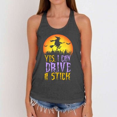 Yes I Can Drive A Stick Witch Funny Halloween Women's Knotted Racerback Tank