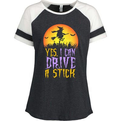 Yes I Can Drive A Stick Witch Funny Halloween Enza Ladies Jersey Colorblock Tee