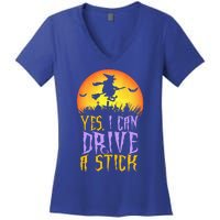 Yes I Can Drive A Stick Witch Funny Halloween Women's V-Neck T-Shirt