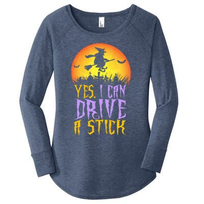 Yes I Can Drive A Stick Witch Funny Halloween Women's Perfect Tri Tunic Long Sleeve Shirt