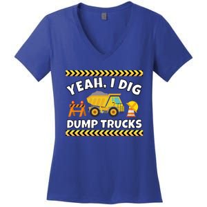 Yeah I Dig Dump Trucks Funny Bulldozer Excavator Tractor Gift Women's V-Neck T-Shirt