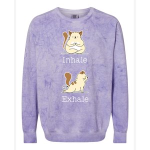 Yoga Inhale Exhale Cartoon Cat Yogi Fart Workout Humorous Gift Colorblast Crewneck Sweatshirt