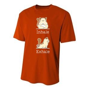 Yoga Inhale Exhale Cartoon Cat Yogi Fart Workout Humorous Gift Performance Sprint T-Shirt