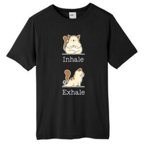 Yoga Inhale Exhale Cartoon Cat Yogi Fart Workout Humorous Gift Tall Fusion ChromaSoft Performance T-Shirt