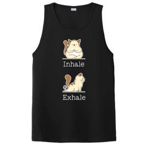 Yoga Inhale Exhale Cartoon Cat Yogi Fart Workout Humorous Gift PosiCharge Competitor Tank