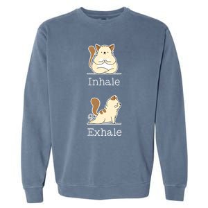 Yoga Inhale Exhale Cartoon Cat Yogi Fart Workout Humorous Gift Garment-Dyed Sweatshirt