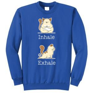 Yoga Inhale Exhale Cartoon Cat Yogi Fart Workout Humorous Gift Sweatshirt