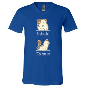 Yoga Inhale Exhale Cartoon Cat Yogi Fart Workout Humorous Gift V-Neck T-Shirt