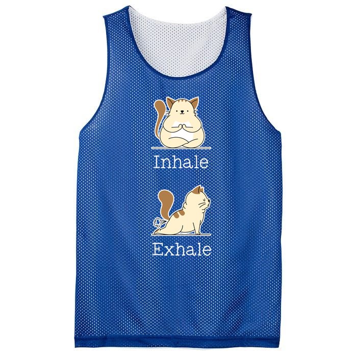 Yoga Inhale Exhale Cartoon Cat Yogi Fart Workout Humorous Gift Mesh Reversible Basketball Jersey Tank