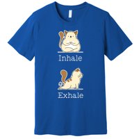 Yoga Inhale Exhale Cartoon Cat Yogi Fart Workout Humorous Gift Premium T-Shirt