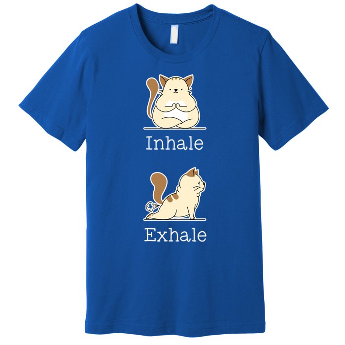 Yoga Inhale Exhale Cartoon Cat Yogi Fart Workout Humorous Gift Premium T-Shirt