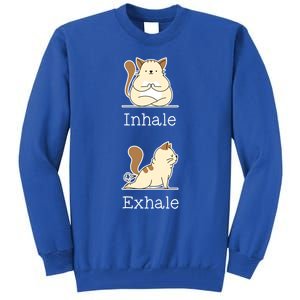 Yoga Inhale Exhale Cartoon Cat Yogi Fart Workout Humorous Gift Tall Sweatshirt