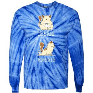 Yoga Inhale Exhale Cartoon Cat Yogi Fart Workout Humorous Gift Tie-Dye Long Sleeve Shirt