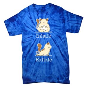 Yoga Inhale Exhale Cartoon Cat Yogi Fart Workout Humorous Gift Tie-Dye T-Shirt