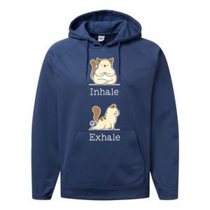 Yoga Inhale Exhale Cartoon Cat Yogi Fart Workout Humorous Gift Performance Fleece Hoodie