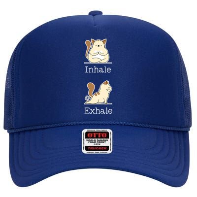 Yoga Inhale Exhale Cartoon Cat Yogi Fart Workout Humorous Gift High Crown Mesh Back Trucker Hat