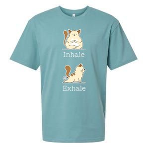 Yoga Inhale Exhale Cartoon Cat Yogi Fart Workout Humorous Gift Sueded Cloud Jersey T-Shirt