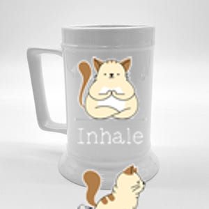 Yoga Inhale Exhale Cartoon Cat Yogi Fart Workout Humorous Gift Beer Stein