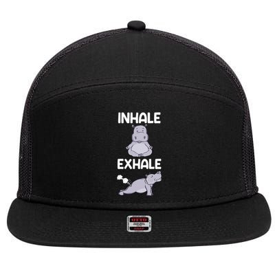 Yoga Inhale Exhale Funny Hippo Outfit Funny Gift 7 Panel Mesh Trucker Snapback Hat