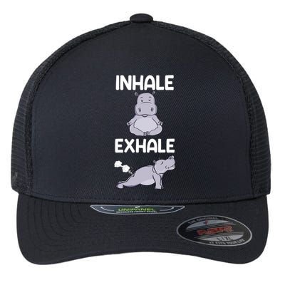 Yoga Inhale Exhale Funny Hippo Outfit Funny Gift Flexfit Unipanel Trucker Cap