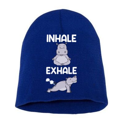 Yoga Inhale Exhale Funny Hippo Outfit Funny Gift Short Acrylic Beanie