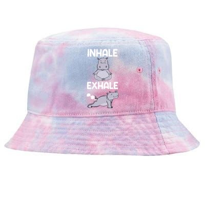 Yoga Inhale Exhale Funny Hippo Outfit Funny Gift Tie-Dyed Bucket Hat