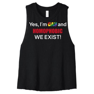 Yes I’m Gay And Homophobic We Exist LGBT Apparel Women's Racerback Cropped Tank