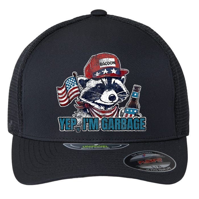 Yep IM Garbage Funny Political Raccoon Flexfit Unipanel Trucker Cap