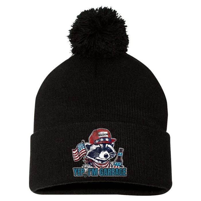 Yep IM Garbage Funny Political Raccoon Pom Pom 12in Knit Beanie