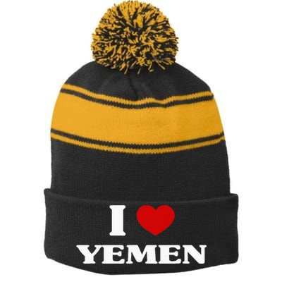 Yemen I Heart Yemen Souvenir I Love Yemen Stripe Pom Pom Beanie