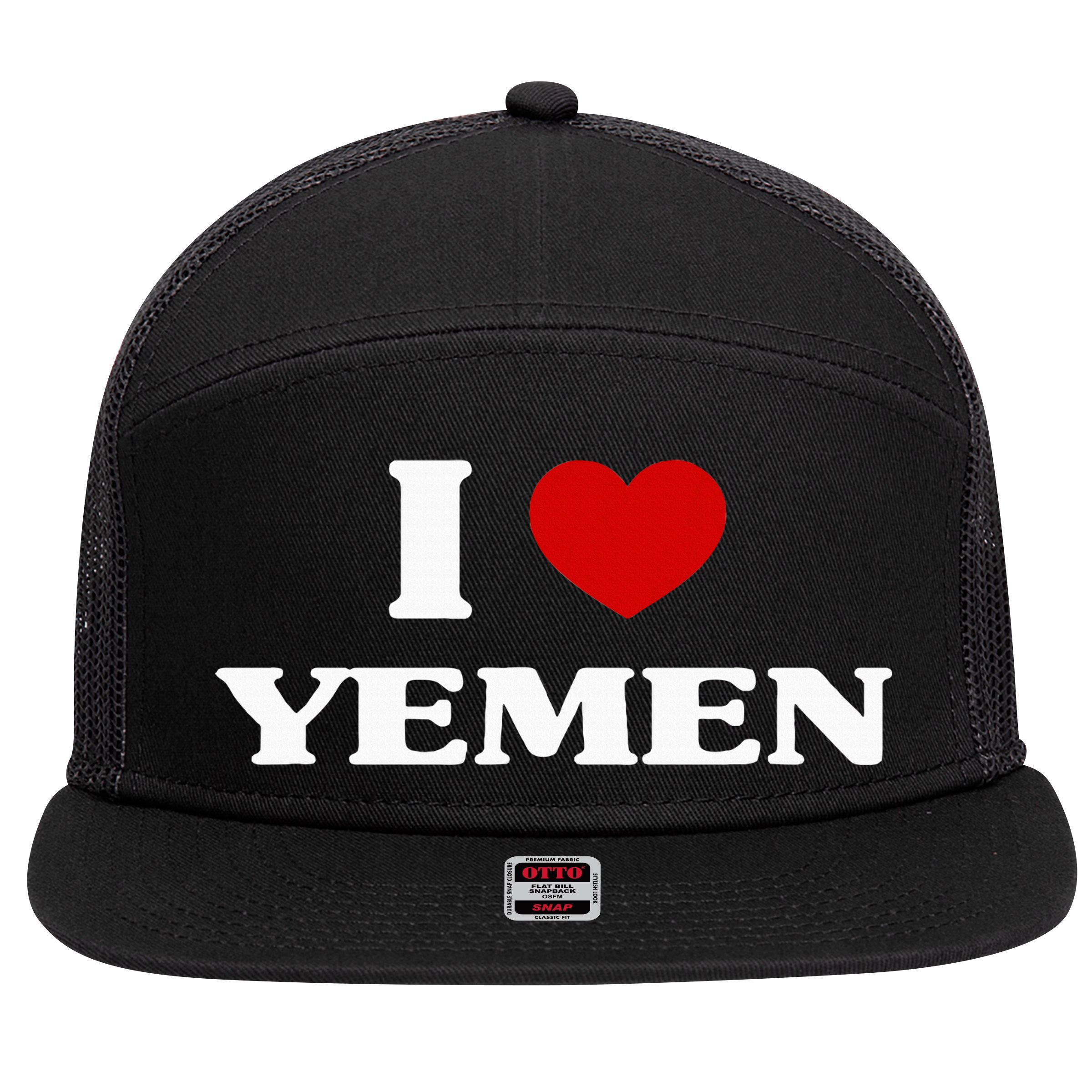 Yemen I Heart Yemen Souvenir I Love Yemen 7 Panel Mesh Trucker Snapback Hat