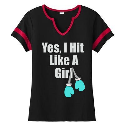 Yes I Hit Like A Funny Boxing Match Sports Gift Ladies Halftime Notch Neck Tee