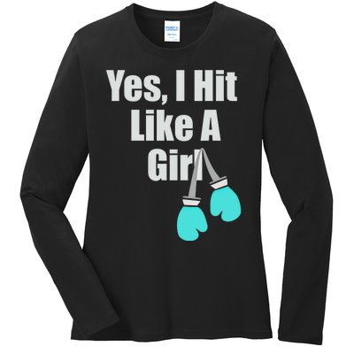 Yes I Hit Like A Funny Boxing Match Sports Gift Ladies Long Sleeve Shirt