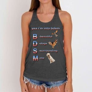 Yea I'm Into Bdsm (Beautiful Dogs Surrounding Me) Women's Knotted Racerback Tank