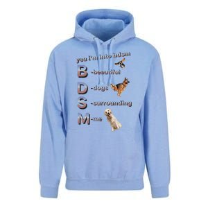 Yea Im Into Bdsm (Beautiful Dogs Surrounding Me) Funny Dog Unisex Surf Hoodie