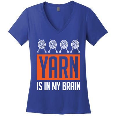 Yarn Is In My Brain Funny Crochet Gift Crocheting Lover Great Gift Women's V-Neck T-Shirt