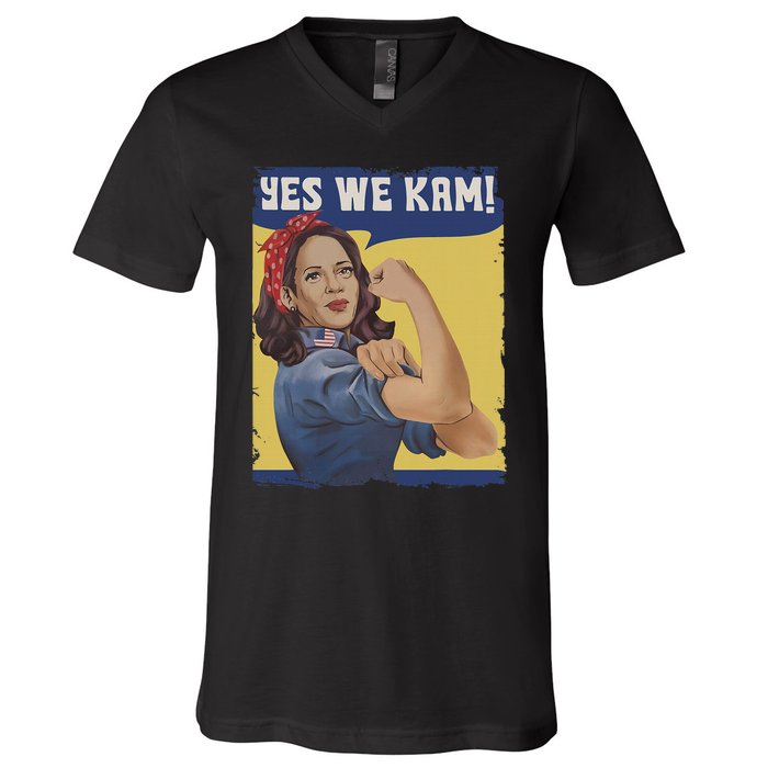 Yes I Kam! Kamala Harris 2024 For President Campaign V-Neck T-Shirt