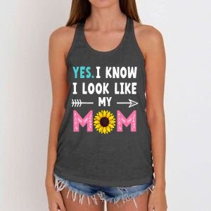 Yes I Know I Look Like My Mom Funny Daughter Mommy Women's Knotted Racerback Tank