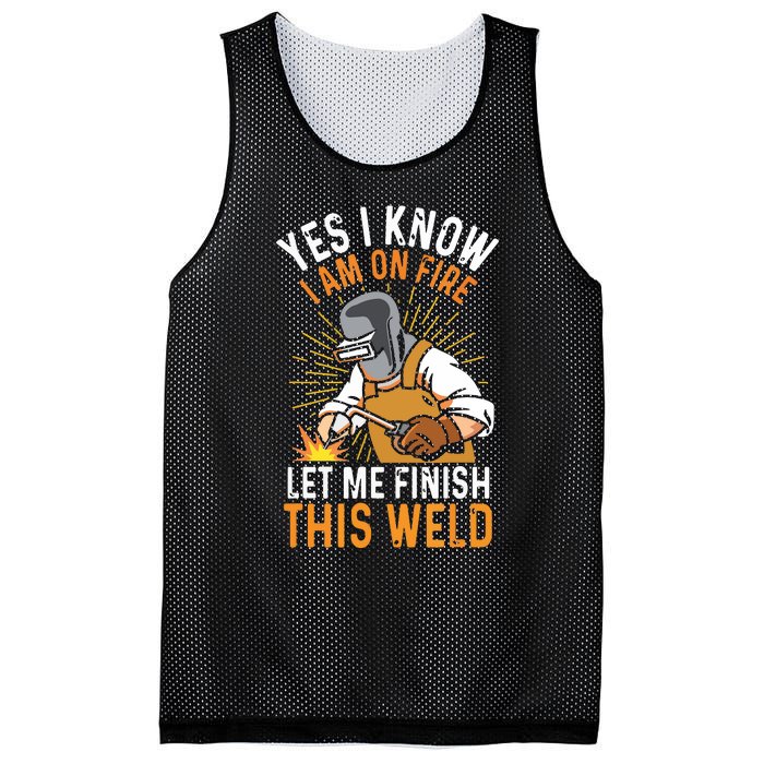 Yes I Know I'm On Fire Let Me Finish This Weld Funny Welder Premium Mesh Reversible Basketball Jersey Tank