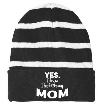 Yes I Know I Look Like My Mom Funny Daughter My Mom Print Striped Beanie with Solid Band