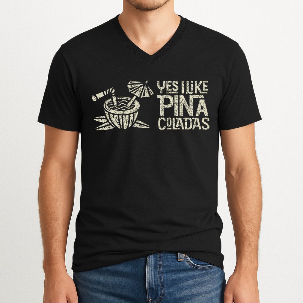 Yes I Like Piña Coladas Retro Tiki Cocktail Design V-Neck T-Shirt