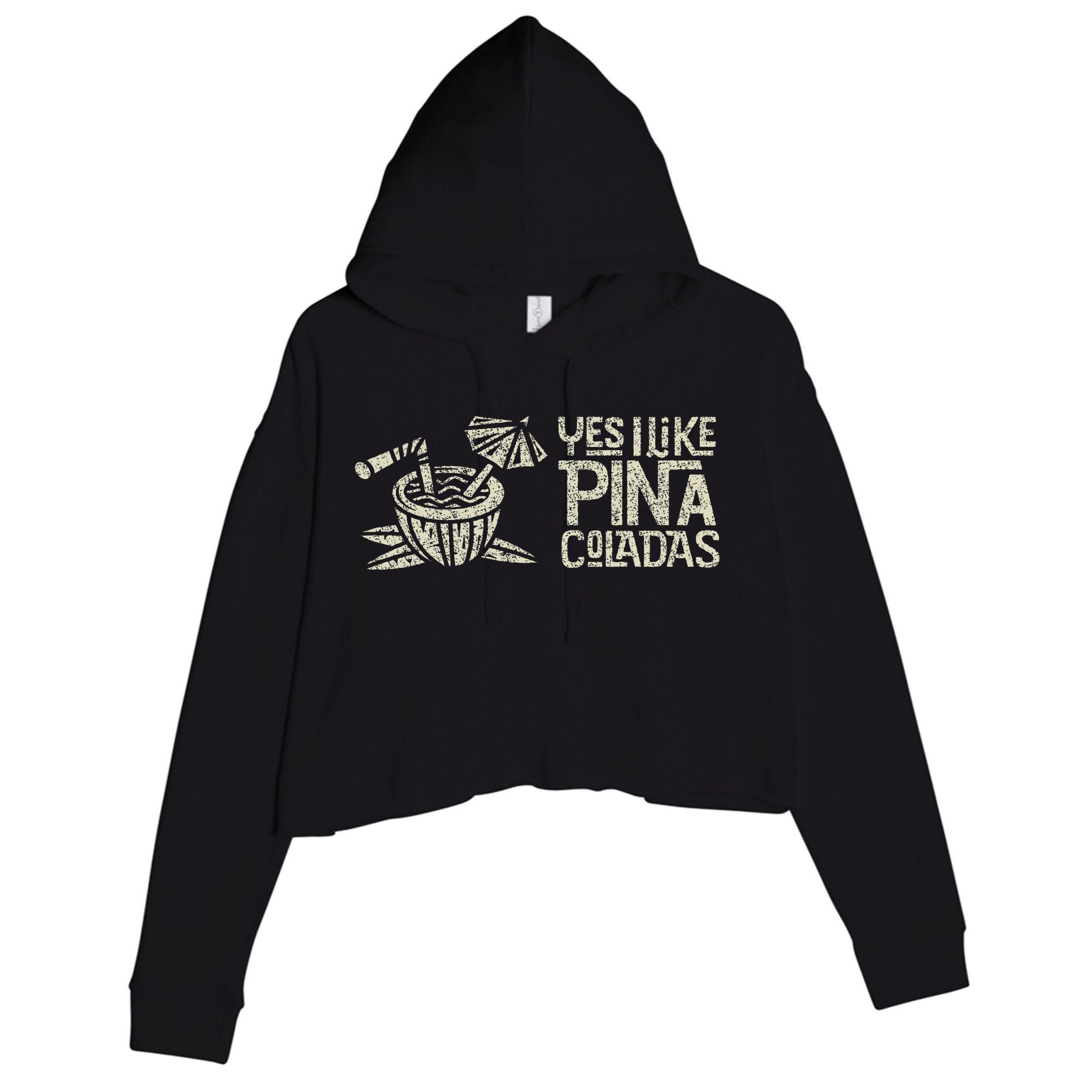 Yes I Like Piña Coladas Retro Tiki Cocktail Design Crop Fleece Hoodie