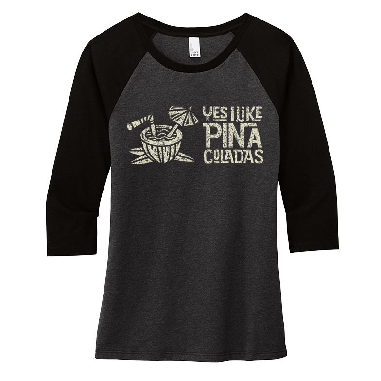 Yes I Like Piña Coladas Retro Tiki Cocktail Design Women's Tri-Blend 3/4-Sleeve Raglan Shirt