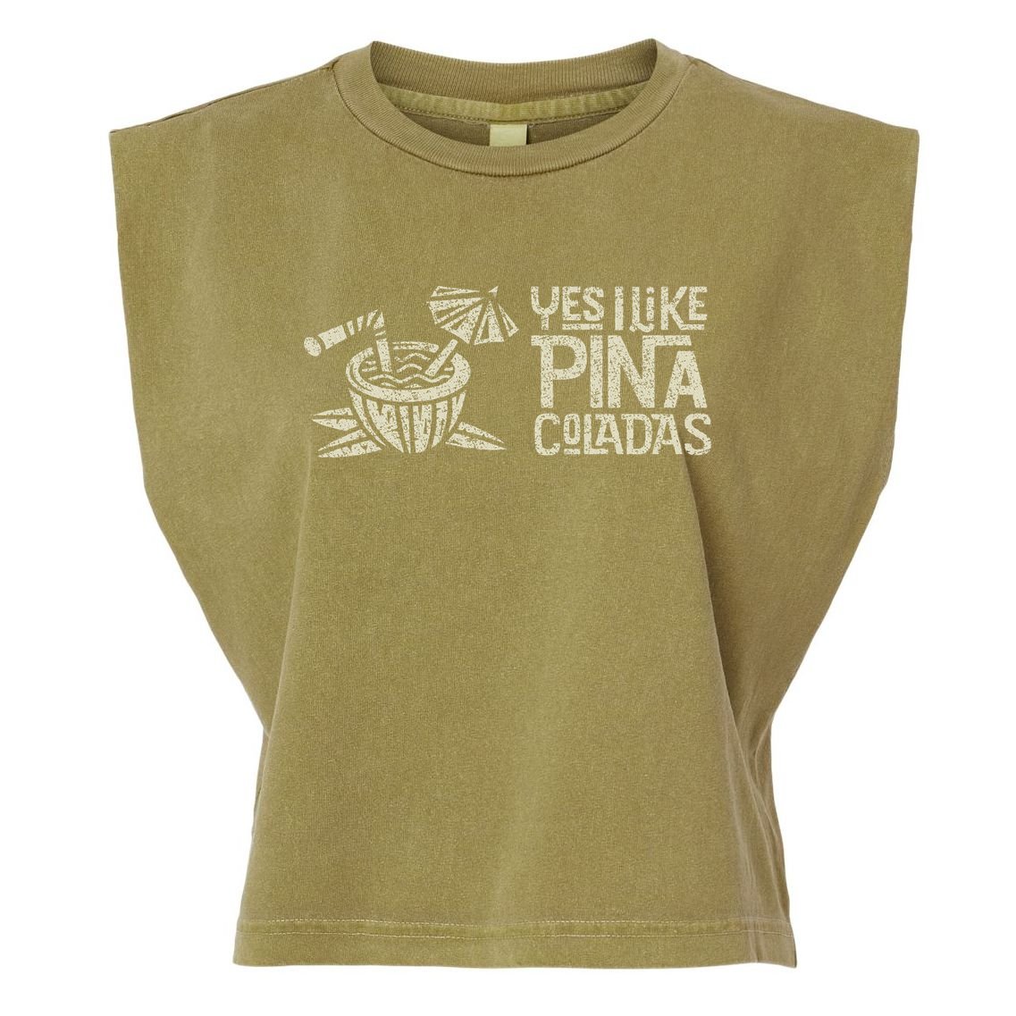 Yes I Like Piña Coladas Retro Tiki Cocktail Design Garment-Dyed Women's Muscle Tee