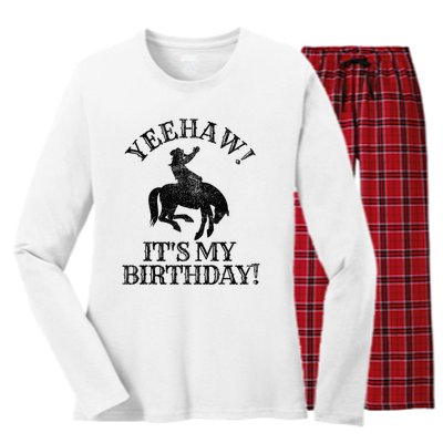 Yeehaw Its My Birthday Cowboy Western Rodeo Party Women's Long Sleeve Flannel Pajama Set 