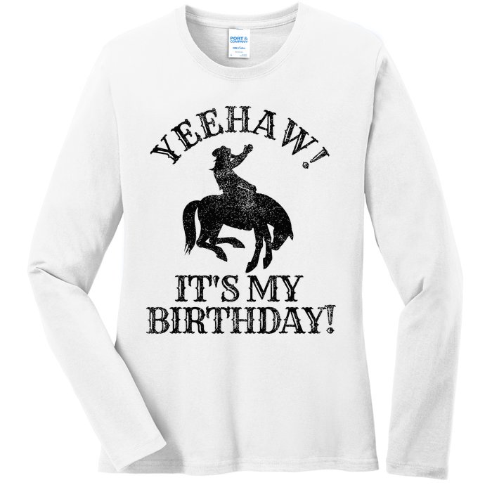 Yeehaw Its My Birthday Cowboy Western Rodeo Party Ladies Long Sleeve Shirt