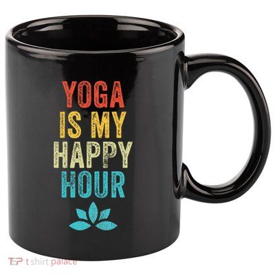 Yoga Is My Happy Hour Meme Vintage Funny Yoga Saying 11oz C Handle Ceramic Mug